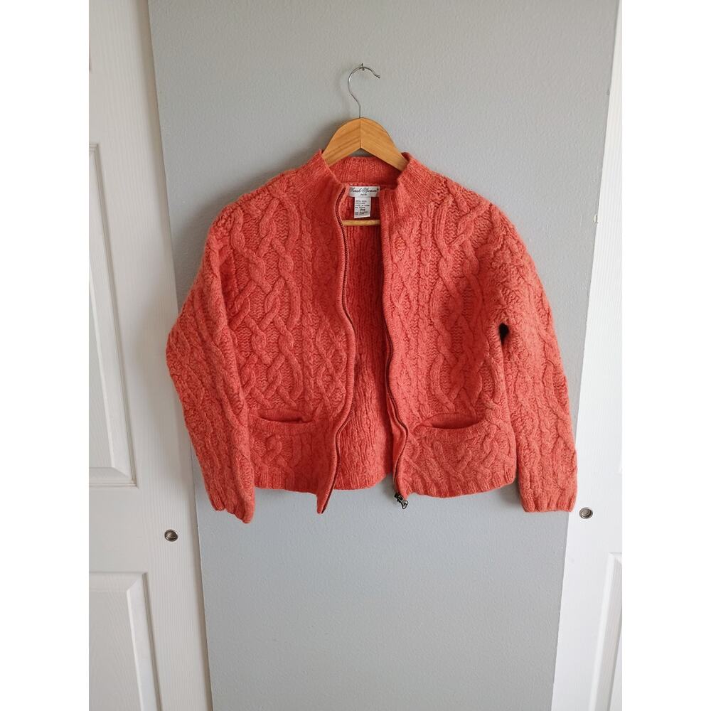 Hand Knit Wool Cable Knit Full Zip Sweater Sarah Spencer women's medium petite